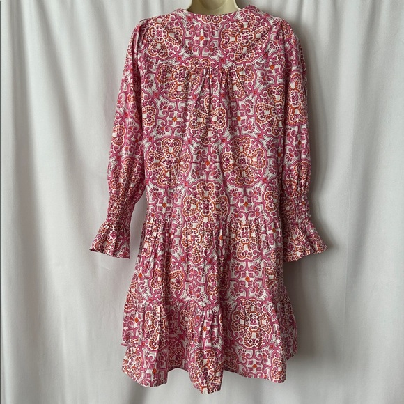 Tuckernuck Pink and Orange Floral Long Sleeve V-neck Flounce Dress **Size M** 🌸🌸 - Picture 2 of 7